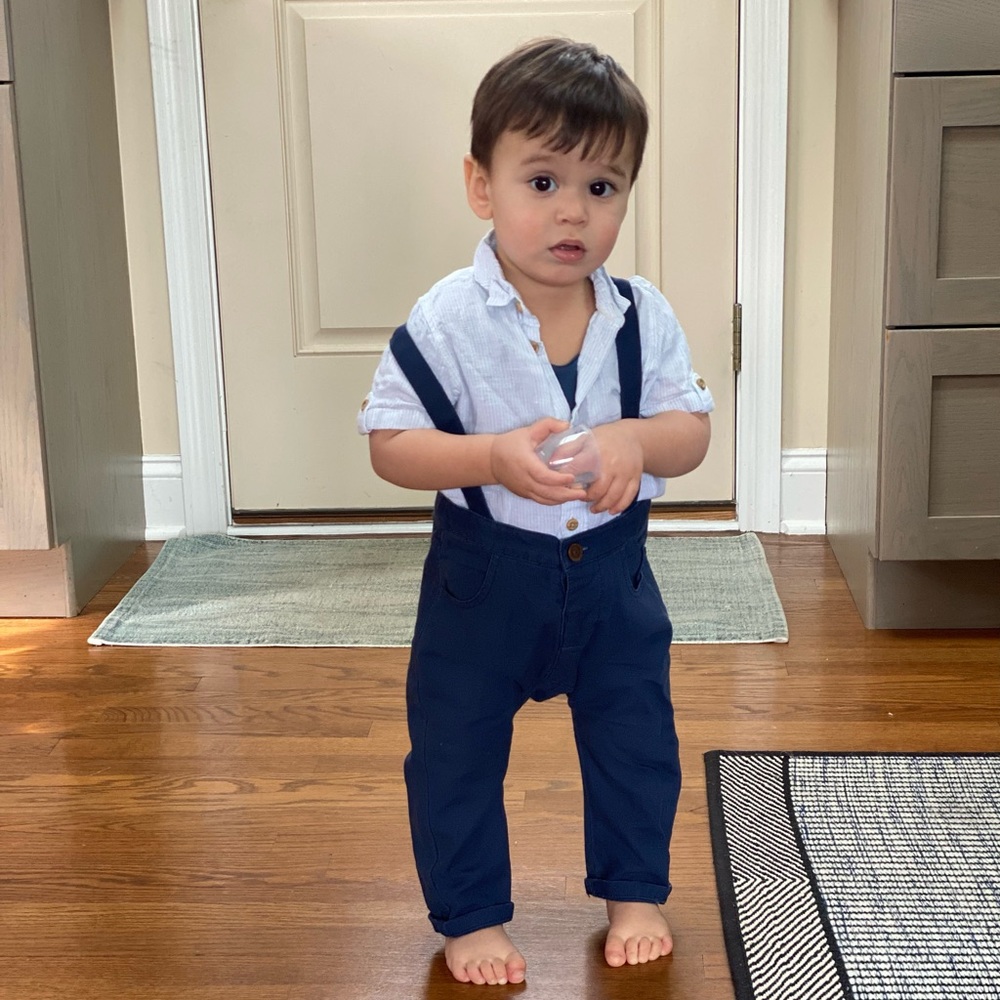 Zara pants w/suspenders and button down.
